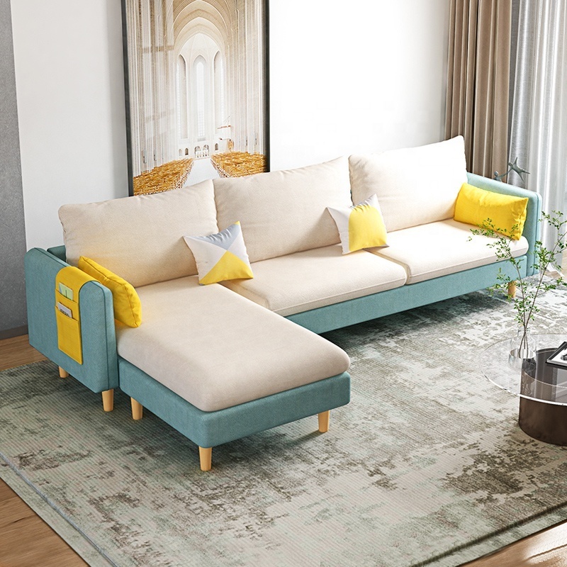 Nordic Style Multicolor Couch Set for Small Living Rooms Wood with Chaise Longue living room furniture