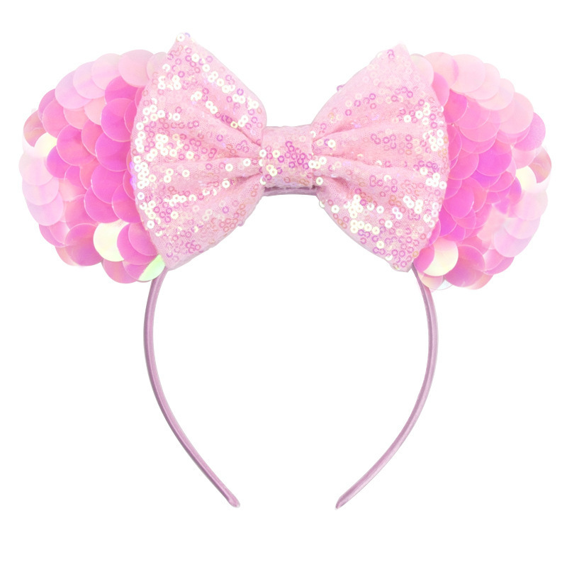 Wholesale Minnie Ears Headband Big Large Sequins Shiny Mouse Ears Hair Band Bow Girls Kids Birthday Party Cosplay Hair Accessory