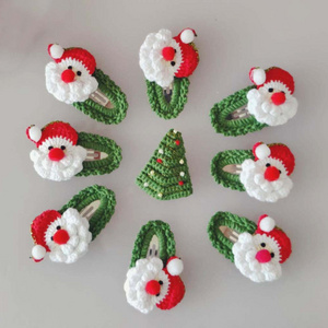 Crochet christmas gift kids decorate hair clips for festive atmosphere crochet hair clips set