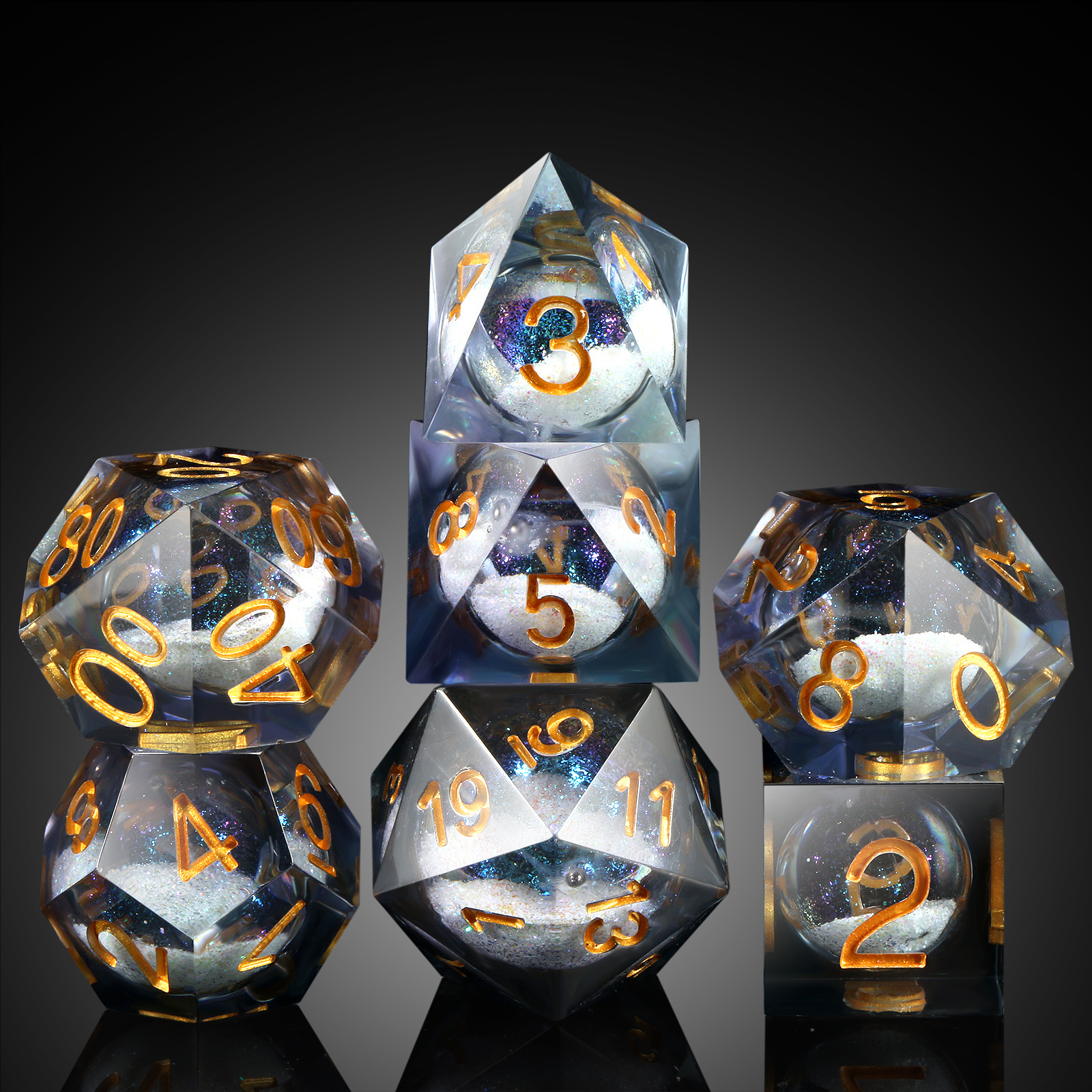 DND Liquid Core Dice Set Resin Liquid Core Filled Sharp Edge D&D Dice with Gift Case for Dungeons and Dragon Dice Game