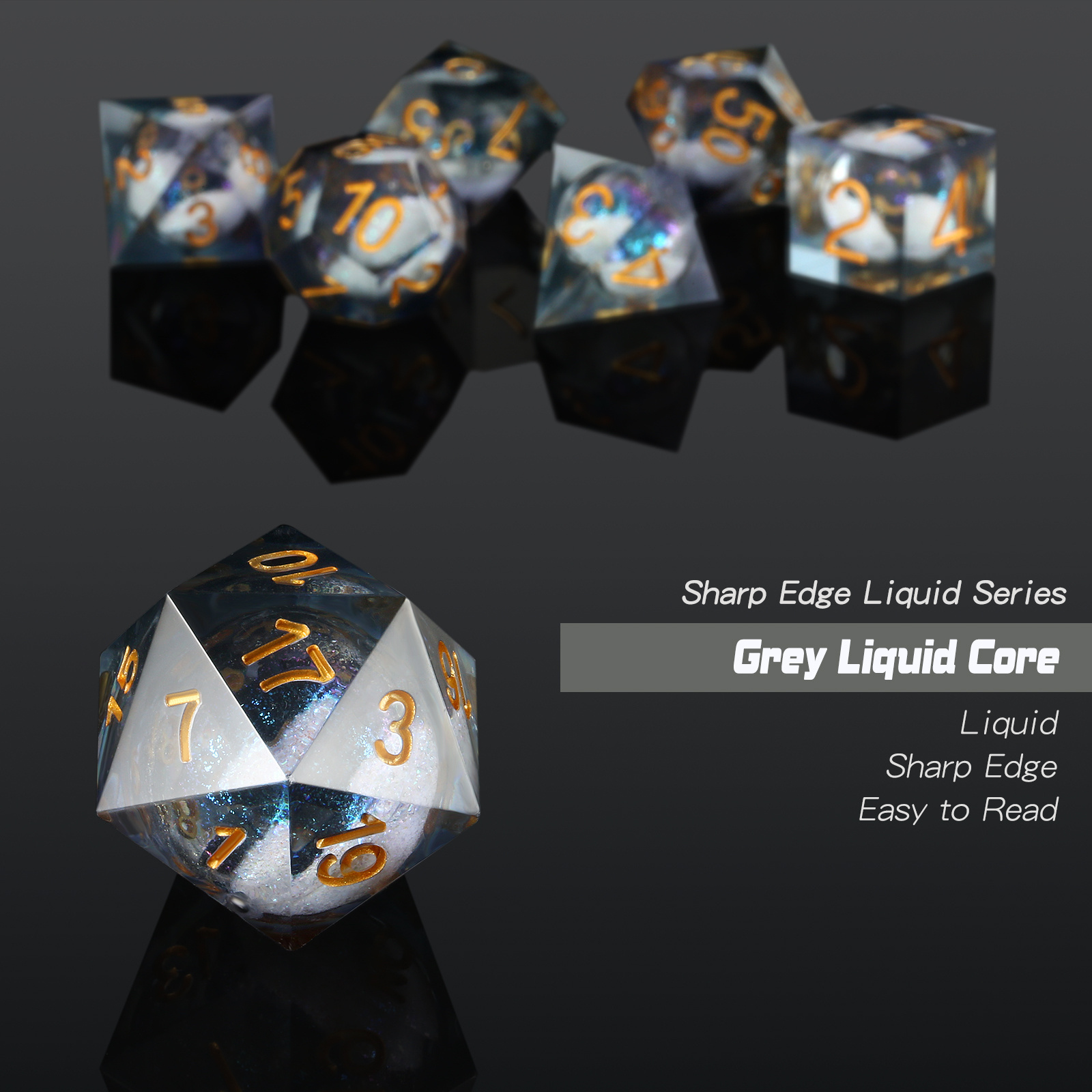 DND Liquid Core Dice Set Resin Liquid Core Filled Sharp Edge D&D Dice with Gift Case for Dungeons and Dragon Dice Game