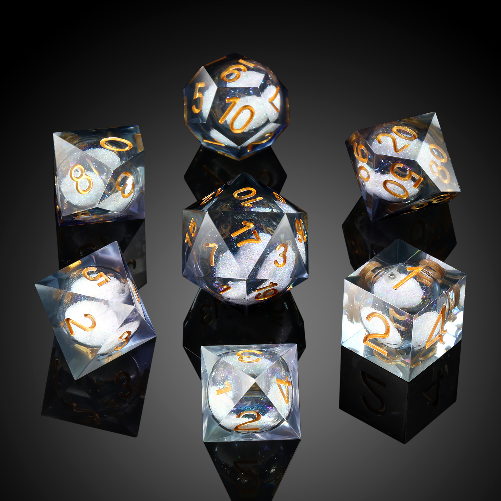 DND Liquid Core Dice Set Resin Liquid Core Filled Sharp Edge D&D Dice with Gift Case for Dungeons and Dragon Dice Game