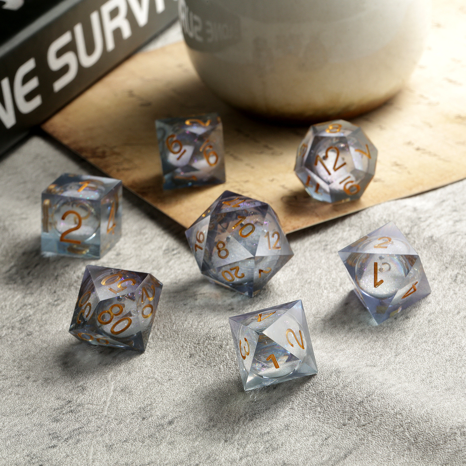 DND Liquid Core Dice Set Resin Liquid Core Filled Sharp Edge D&D Dice with Gift Case for Dungeons and Dragon Dice Game