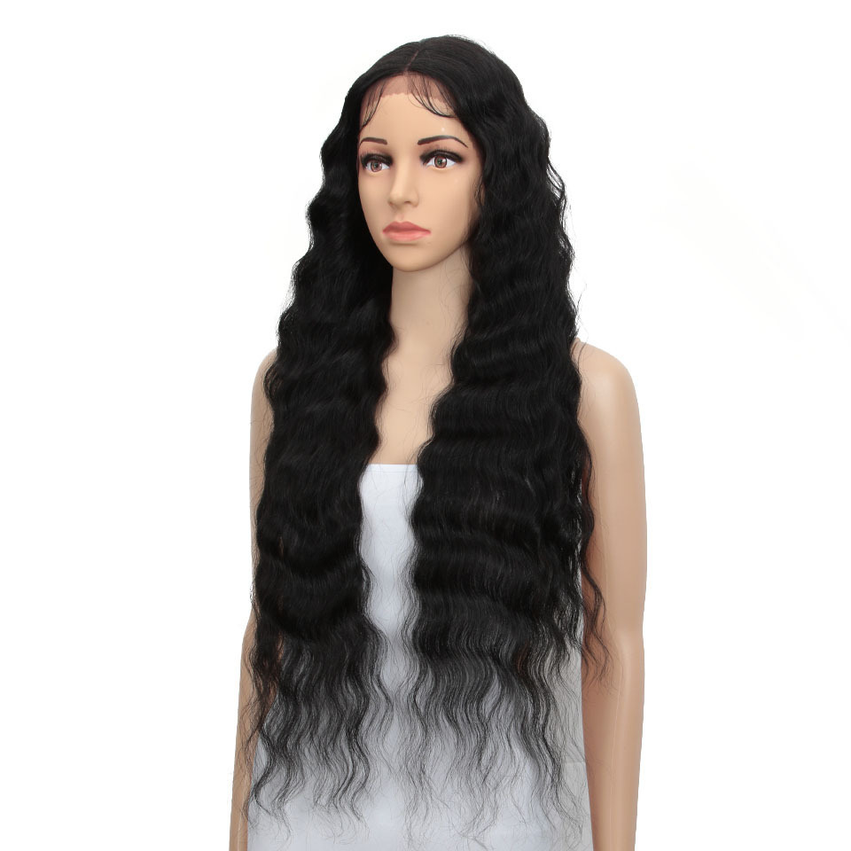 Sleek 28 Inch 8 Colors Deep Wave Lace Front Synthetic Wigs For Black Women Natural Long Wavy best selling Synthetic Hair Wigs