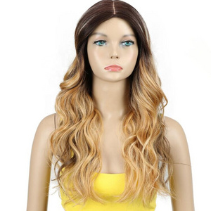 Premium Long Synthetic Hair Wigs 28 Inch Deep Body Part Lace Straight Hand Tied Ombre Blonde Wigs Of Synthetic Hair In Stock