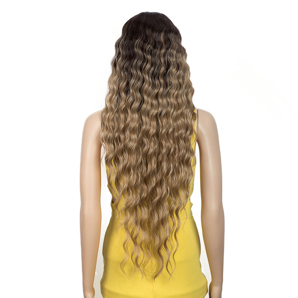 Natural high fiber Synthetic Lace Front 32 Inch Long Wavy Ombre Wig Synthetic Hair Wigs For Women Lace Front Wig