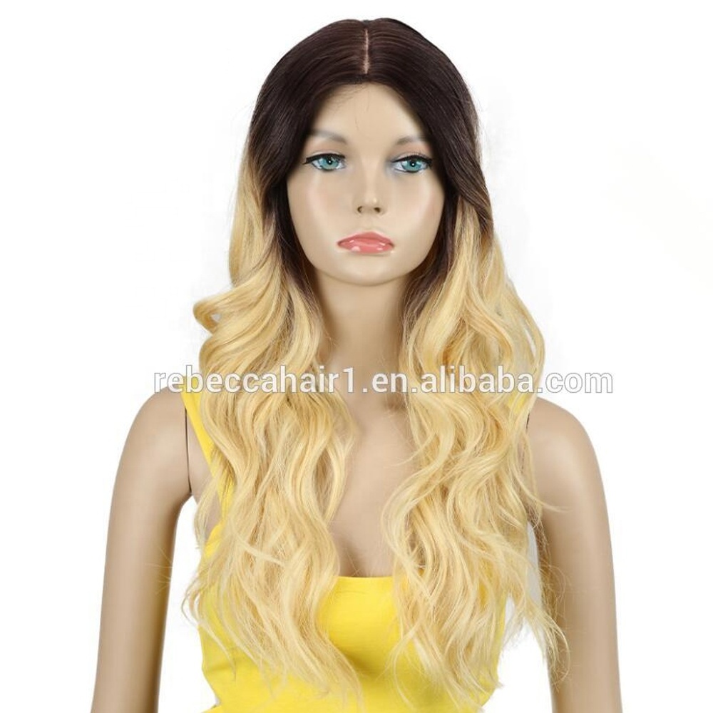 Premium Long Synthetic Hair Wigs 28 Inch Deep Body Part Lace Straight Hand Tied Ombre Blonde Wigs Of Synthetic Hair In Stock