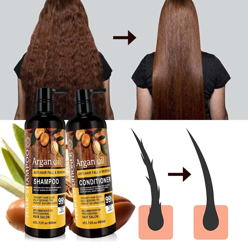 Private Label Organic Biotin Argan Oil Hair Growth Shampoo And Conditioner Set Natural Herbal Thickening Anti Hair Loss Shampoo