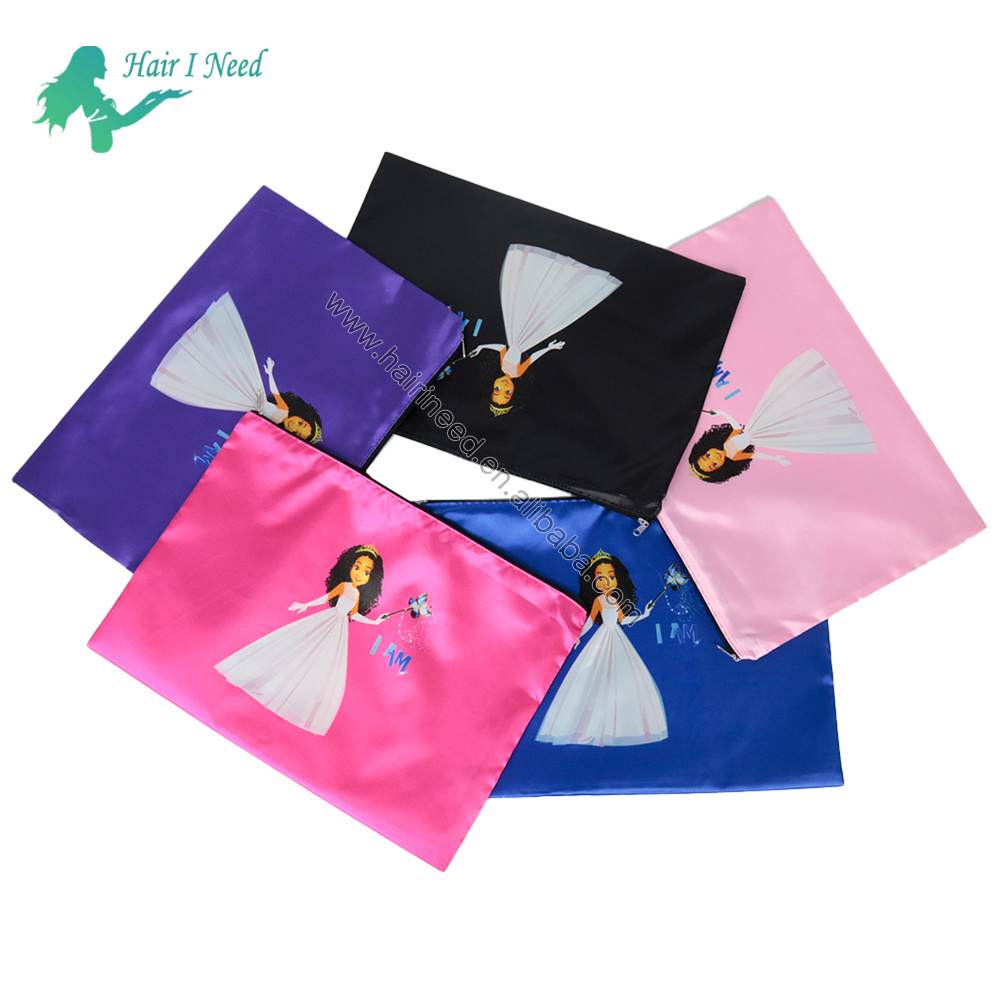 Custom Logo Satin Wig Storage Zip Bags Wholesale Travel Gift Satin Zipper Bag Soft Durable Satin Bag With Zipper