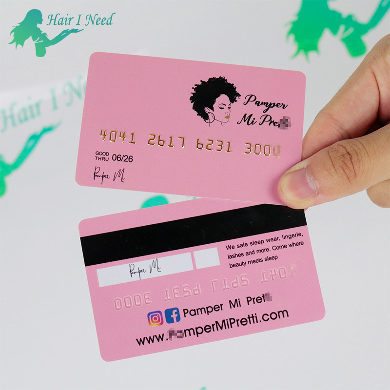 Custom credit card size business card with embossed number overlay for high quality Pvc business card