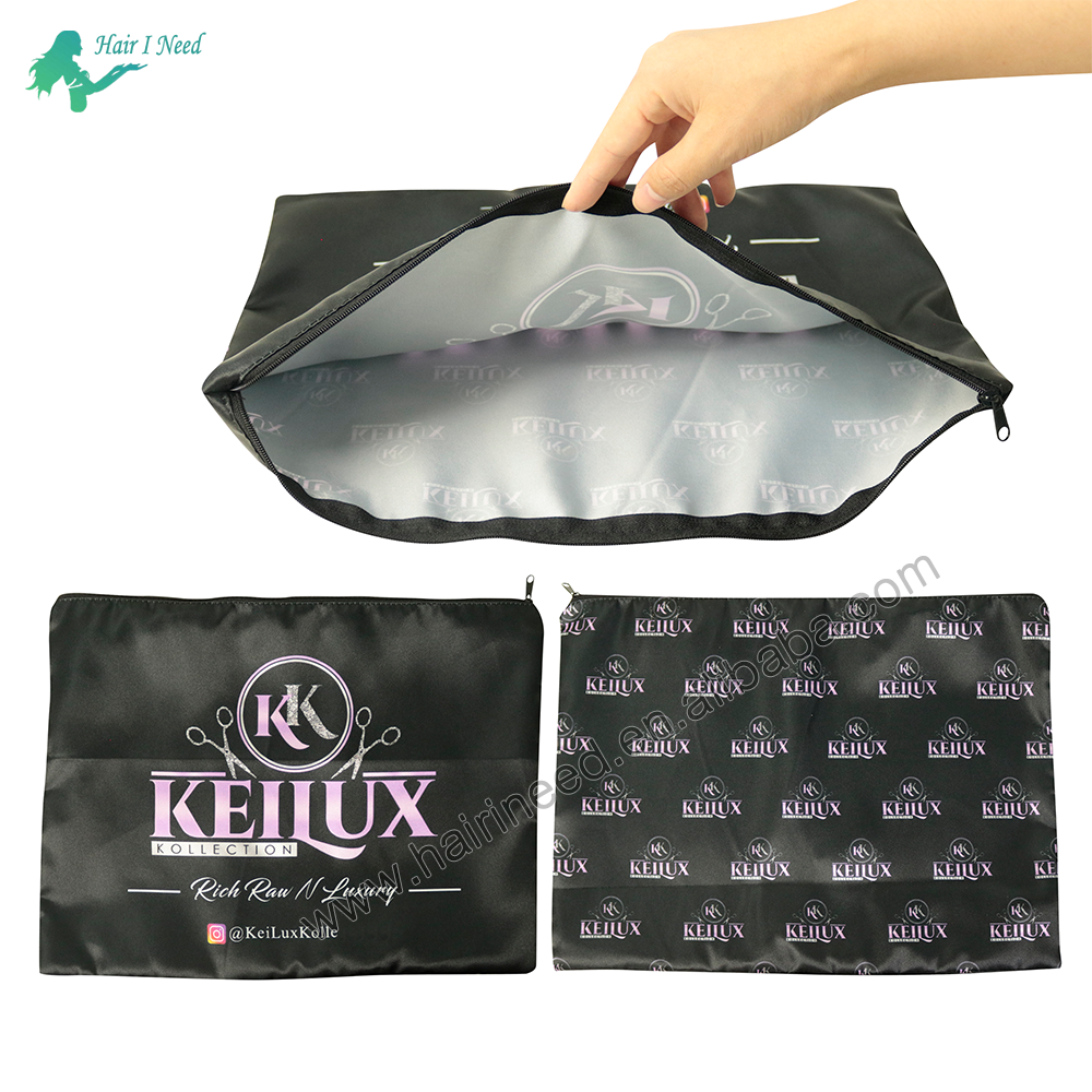 Custom Logo Satin Wig Storage Zip Bags Wholesale Travel Gift Satin Zipper Bag Soft Durable Satin Bag With Zipper