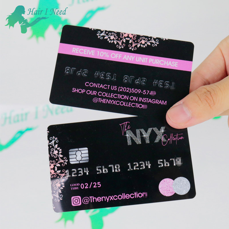 Custom credit card size business card with embossed number overlay for high quality Pvc business card