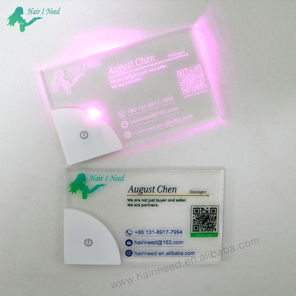 Custom Design Luxury Acrylic Wedding Invitation LED Acrylic Business Cards Printing Laser Engrave Unique Light up Business Card