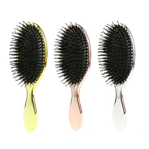 High quality private label oval black plastic paddle air cushion hair extension boar bristle hair brush for hair extensions wigs