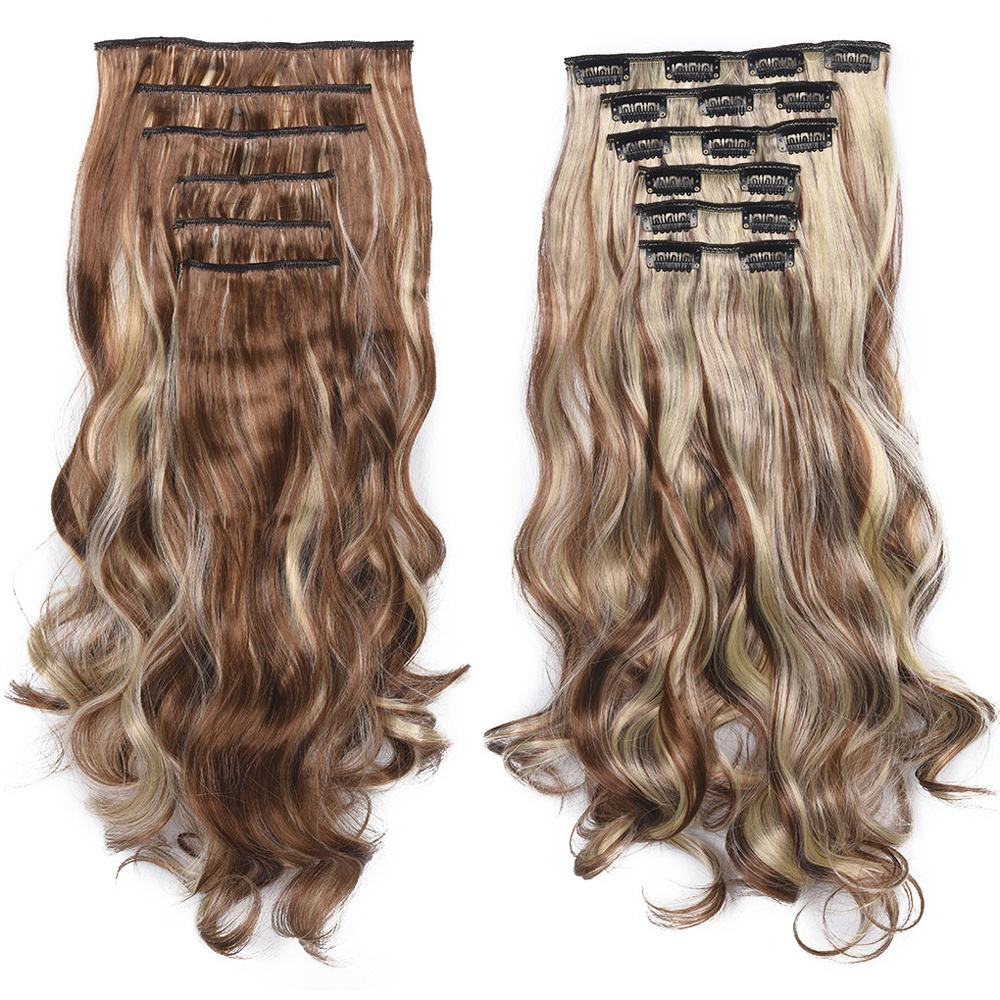 2024 News Wholesale Curly Synthetic Clip in Hair Natural Wavy Clips Extensions Heat Resistant Synthetic Fiber Hair