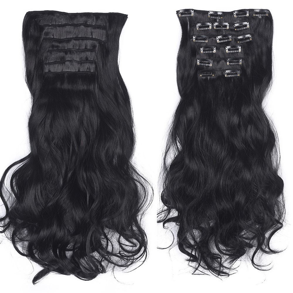 2024 News Wholesale Curly Synthetic Clip in Hair Natural Wavy Clips Extensions Heat Resistant Synthetic Fiber Hair