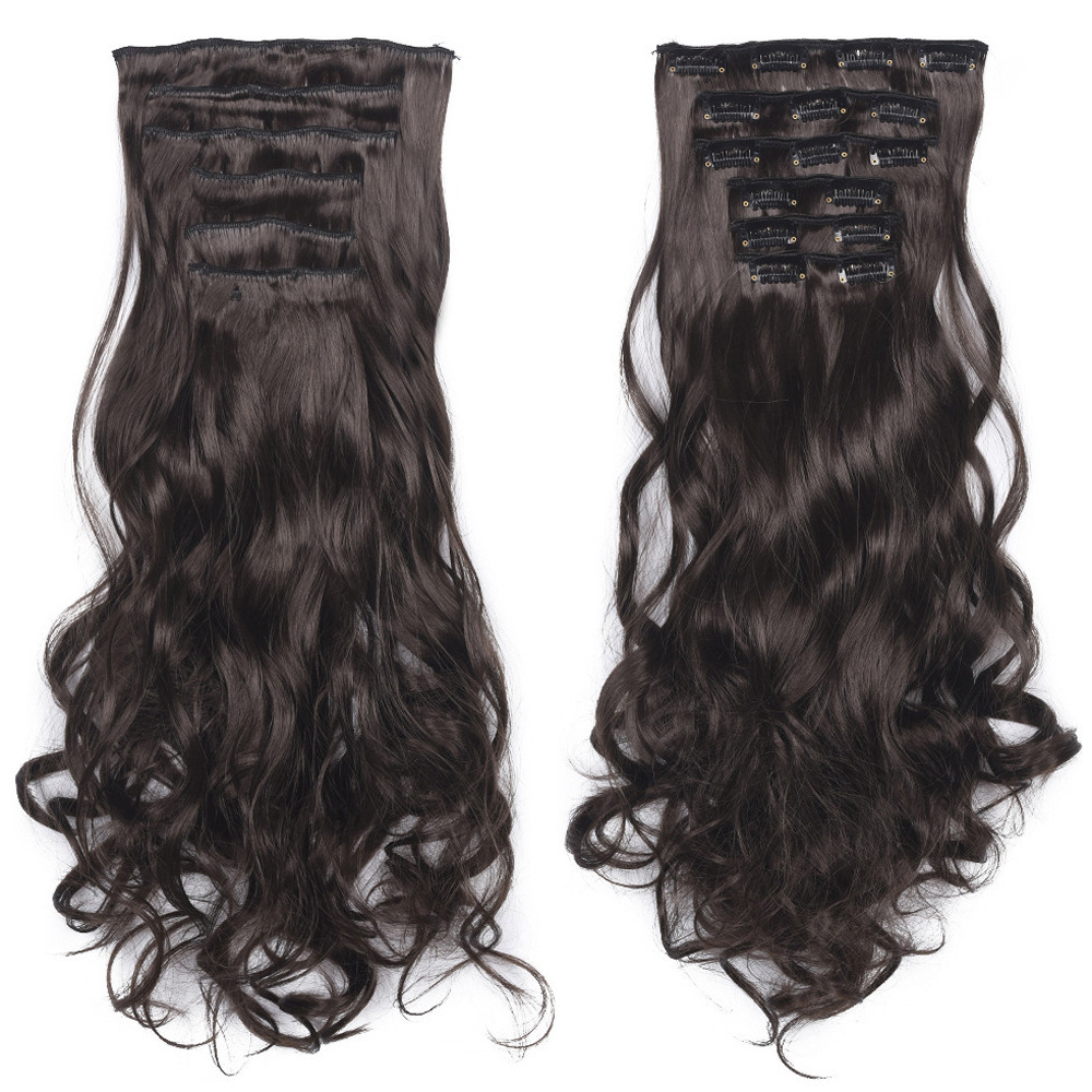 2024 News Wholesale Curly Synthetic Clip in Hair Natural Wavy Clips Extensions Heat Resistant Synthetic Fiber Hair