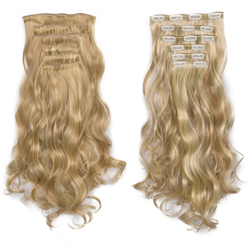 2024 News Wholesale Curly Synthetic Clip in Hair Natural Wavy Clips Extensions Heat Resistant Synthetic Fiber Hair