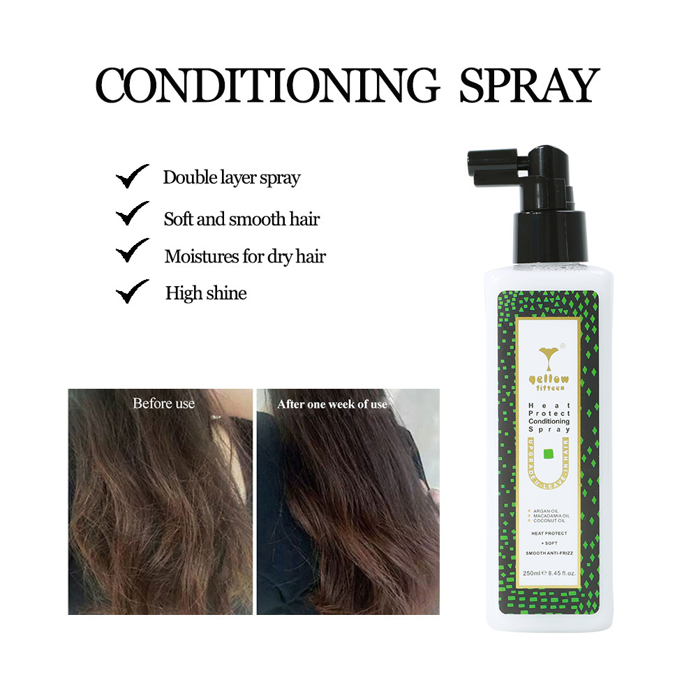 wholesale silkening mist argan coconut heat protection gloss detangling hair care moisturizer spray