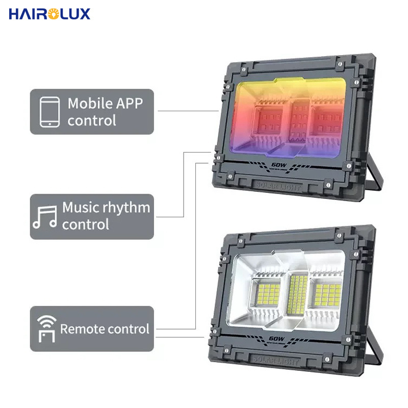 Hairolux LED RGB solar powered motion sensor led flood lights 60W 100W 200W 300W 500W outdoor light