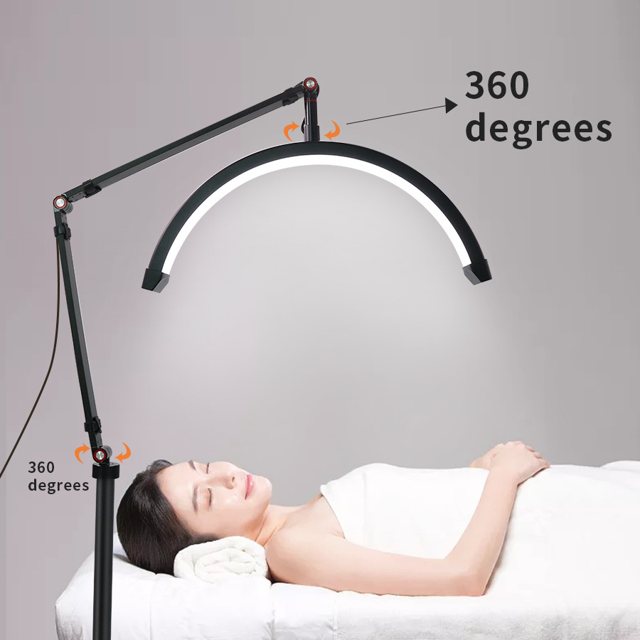 Best sales 16inch Beauty salon lash light 360 degree rotation with Floor support half moon light