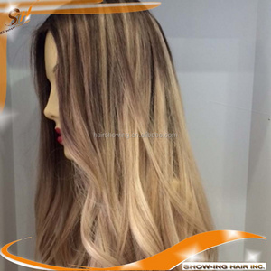 blond highlight color Mongolian virgin hair long hair jewish wig