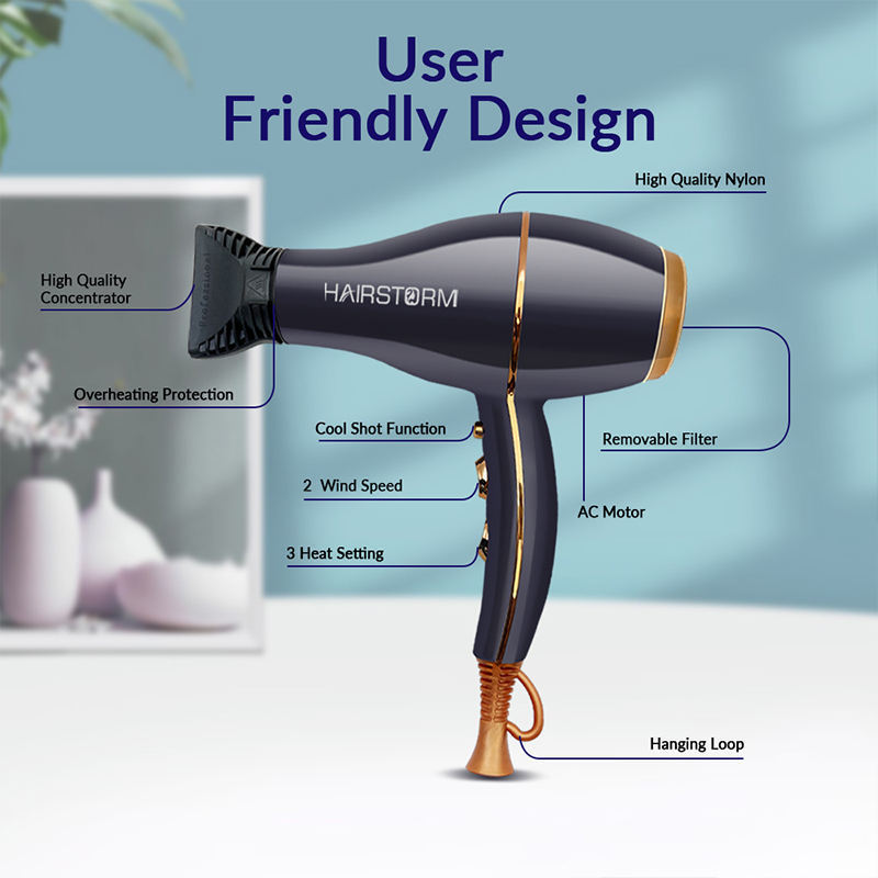 Professional Hair Dryer Motor Household Hot and Cold Air Negative Ion Hair Dryer 3 Heat Settings Blow Dryer