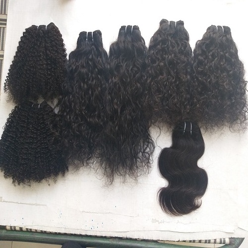 Raw Indian virgin hair cuticle aligned raw virgin natural Indian temple human curly hair in Indian supplier