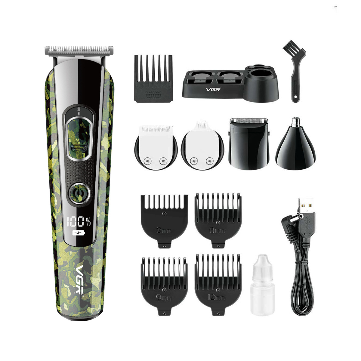 VGR V-102 Mens Grooming Kits 5 in 1 Beard Shaver Rechargeable Professional Electric Hair Clipper Body and Nose Trimmer for Men