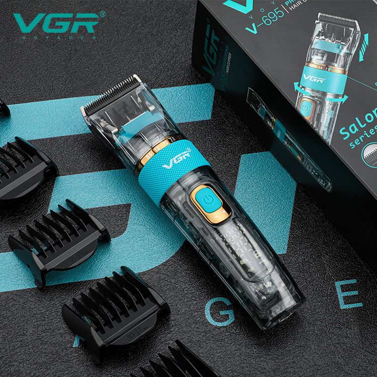 VGR V-695 Whole body washable cordless rechargeable transparent men hair trimmer and hair clipper with Ceramic and powder blade