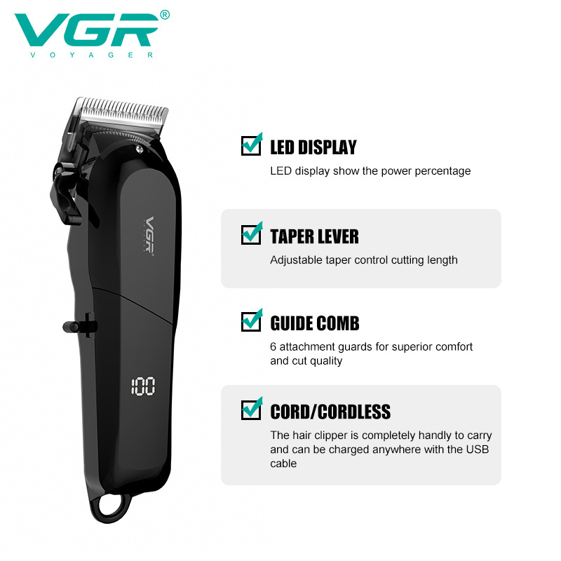 VGR V-118  Hair Cut Machine Rechargeable Barber Cordless Professional Hair Clipper for Men