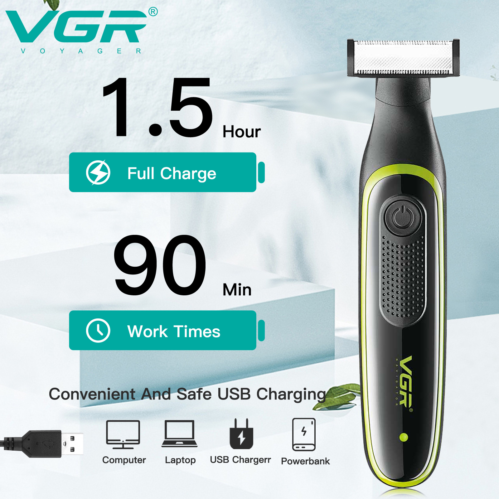 VGR V-017 Rechargeable Waterproof Beard Razor One Blade Electric Shaver  for Men