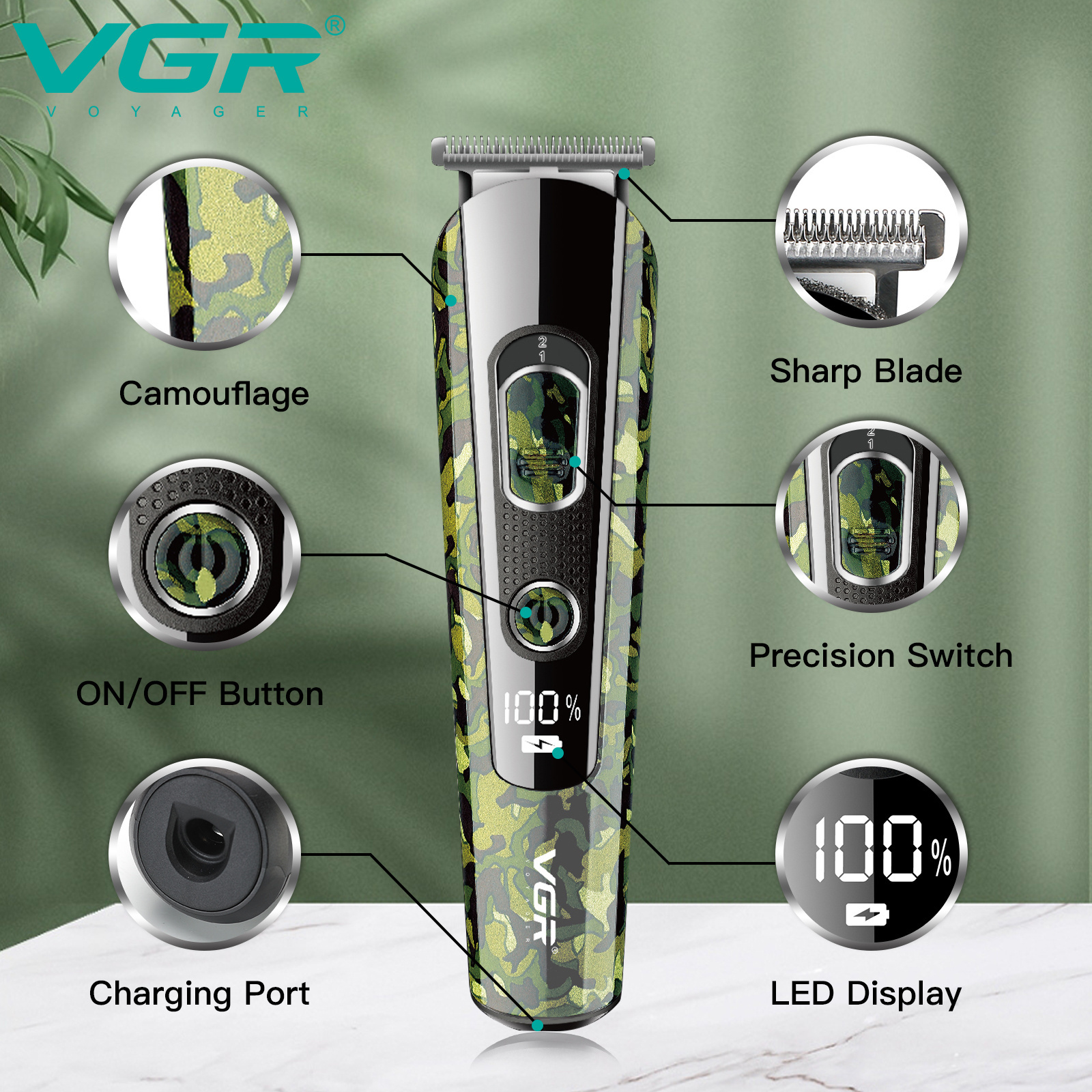 VGR V-102 Mens Grooming Kits 5 in 1 Beard Shaver Rechargeable Professional Electric Hair Clipper Body and Nose Trimmer for Men