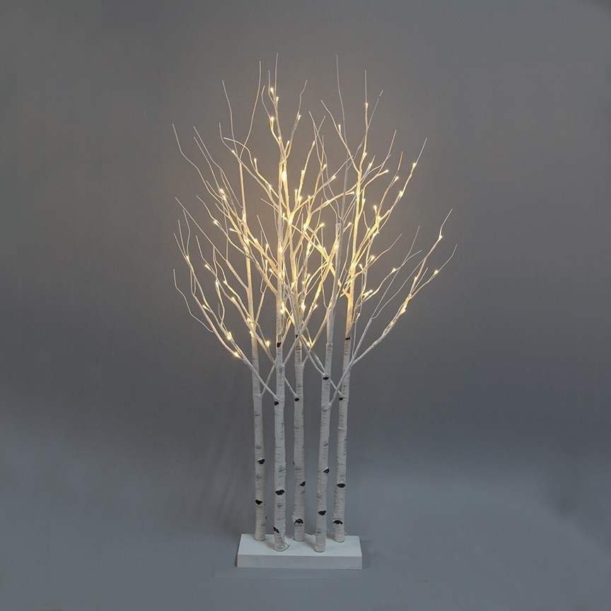 LED Lighted White Birch Tree Lineup Fence Grove Lights 30IN