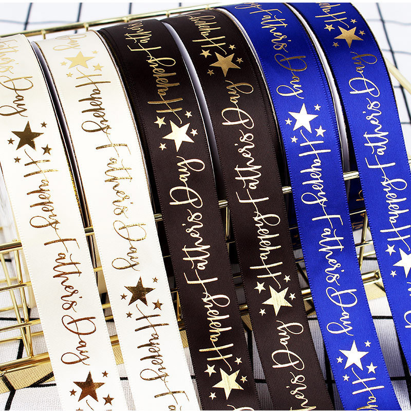 Wholesale customized 1inch printing Polyester Gold Foil Printed Satin Ribbon valentine ribbon