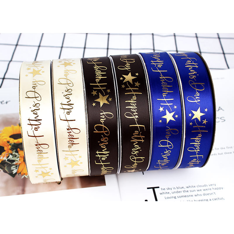 Wholesale customized 1inch printing Polyester Gold Foil Printed Satin Ribbon valentine ribbon