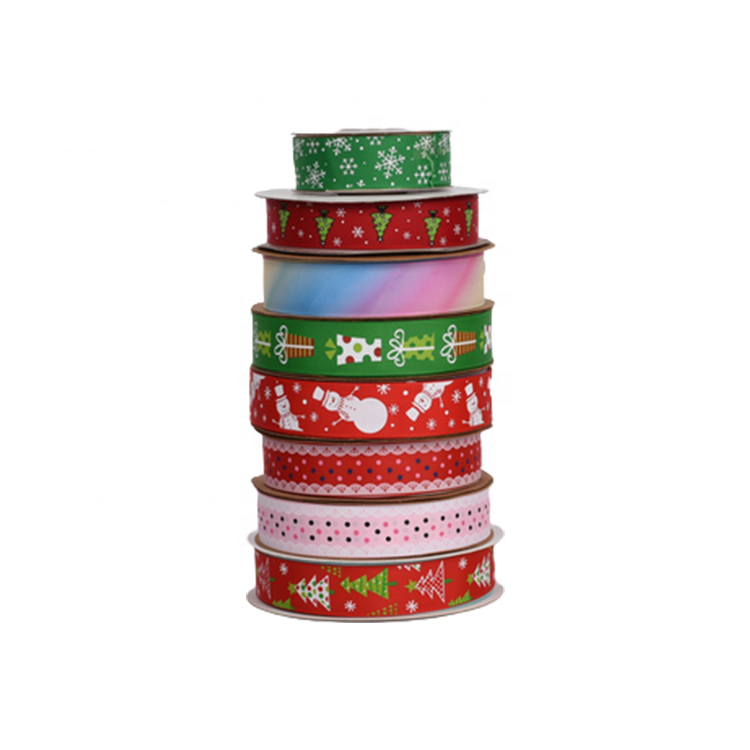 Factory  wholesale printed Christmas grosgrain  ribbon roll Custom Personalized Grosgrain ribbon