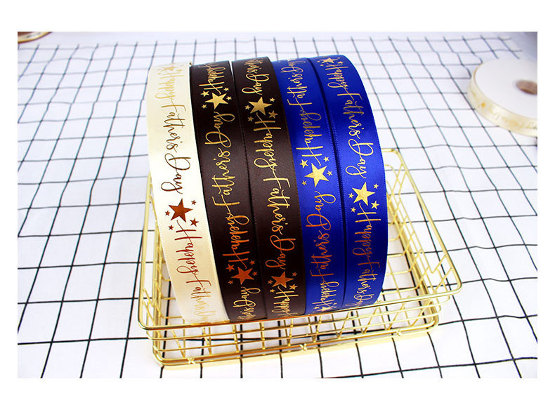 Wholesale customized 1inch printing Polyester Gold Foil Printed Satin Ribbon valentine ribbon