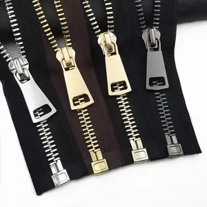 Custom Denim Zippers Tape #3#5 Closed End Brass Zip Semi-lock Sliders Cremallera Metal Zipper For Jeans Clothes Garment Handbags