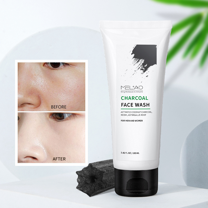 Private Label Natural Organic Charcoal Men's Face Wash For Anti Acne Whitening Deep Cleansing Foaming Facial Cleanser