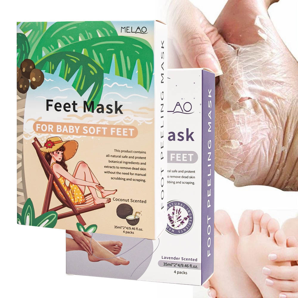 MELAO 4 Pair OEM Wholesale Feet Skin Care Peel Off Mask Moisturizing Exfoliating Footmask Natural Organic Foot Peeling Masks