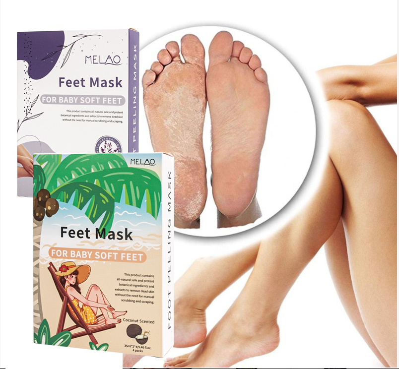 MELAO 4 Pair OEM Wholesale Feet Skin Care Peel Off Mask Moisturizing Exfoliating Footmask Natural Organic Foot Peeling Masks