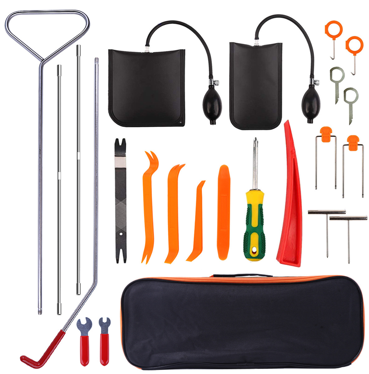 Long Reach Grabber Stainless Steel 24PCS Car Door lockout kit Auto Emergency Vehicle Tool with Pump