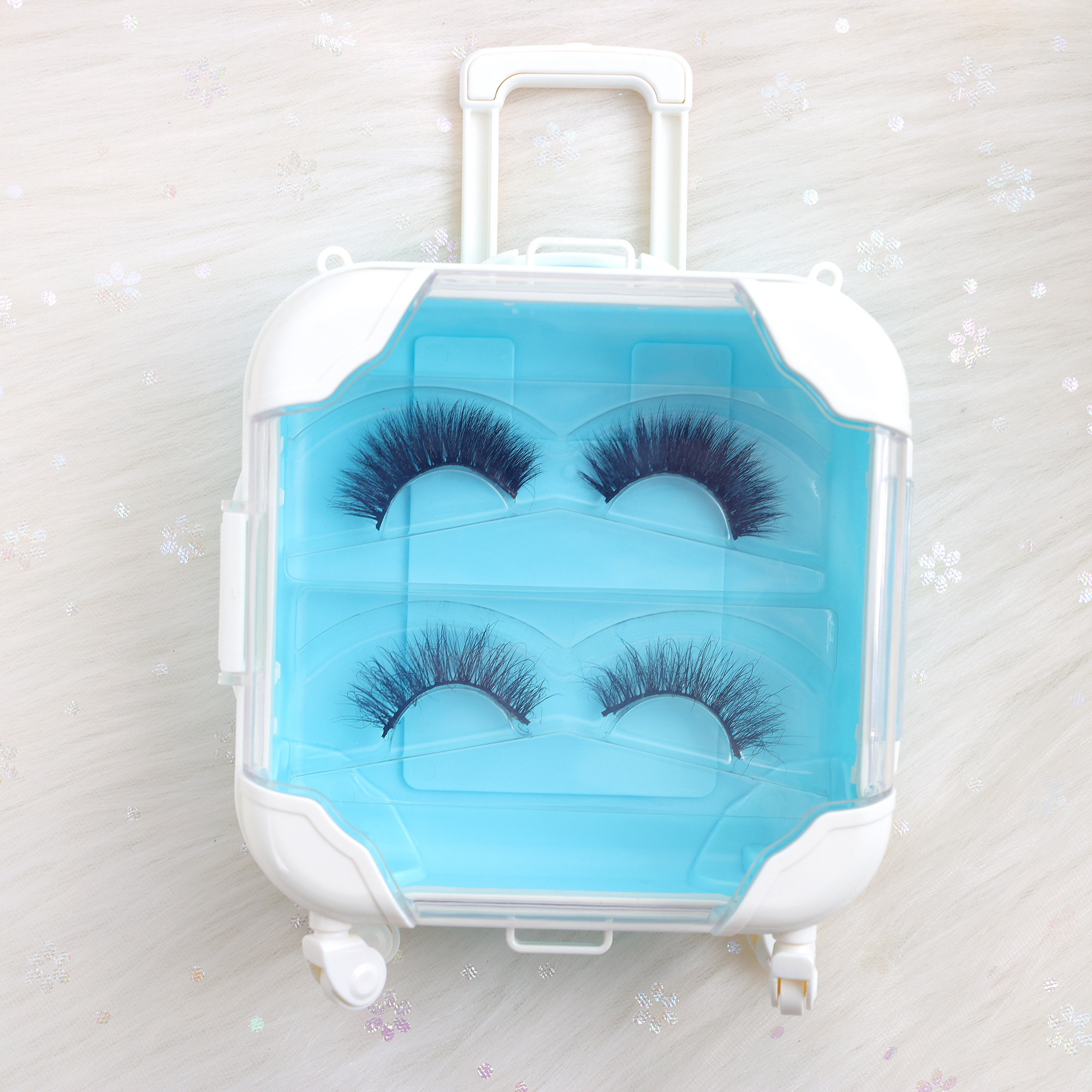 Luxury mini suitcase luggage eyelash packaging box plastic mini suitcase for lip gloss eyelash