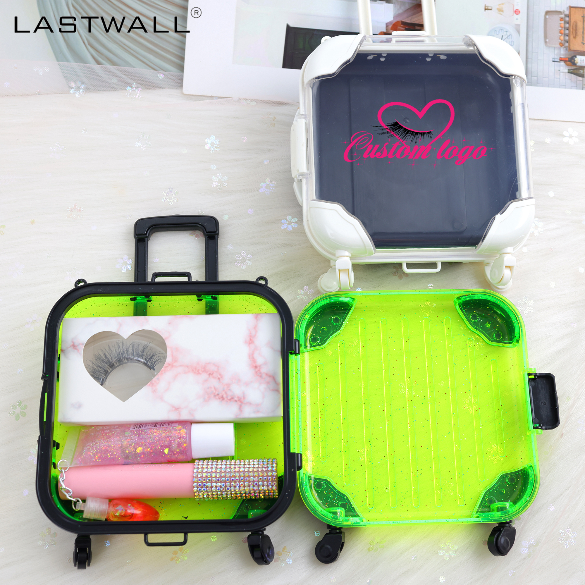 Luxury mini suitcase luggage eyelash packaging box plastic mini suitcase for lip gloss eyelash