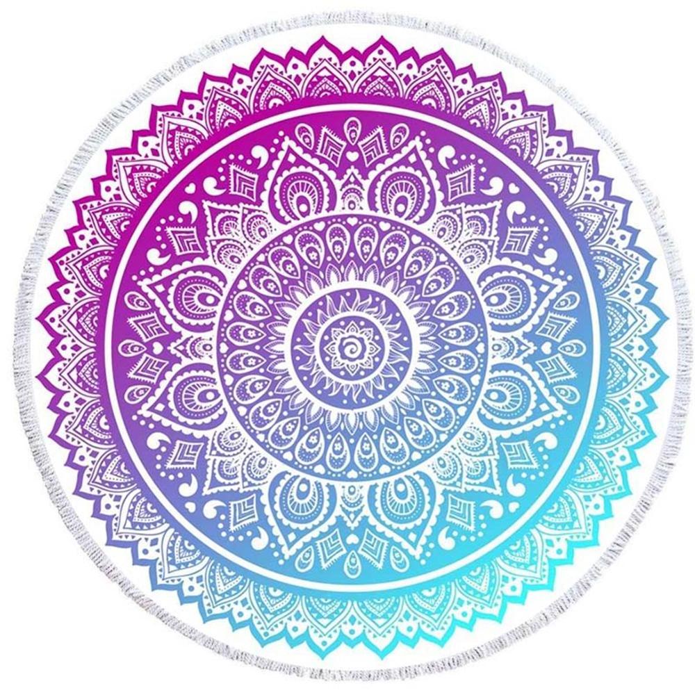 Wholesale 100% Microfiber MOQ 1PCS round mandala beach towel backpack With tassel fringe