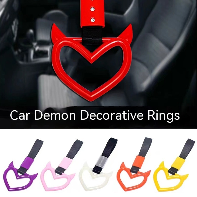 Universal JDM Devil Heart Cartoon Style Tsurikawa Ring Car Warning Subway Train Bus Handle Strap Charm Drift Ring