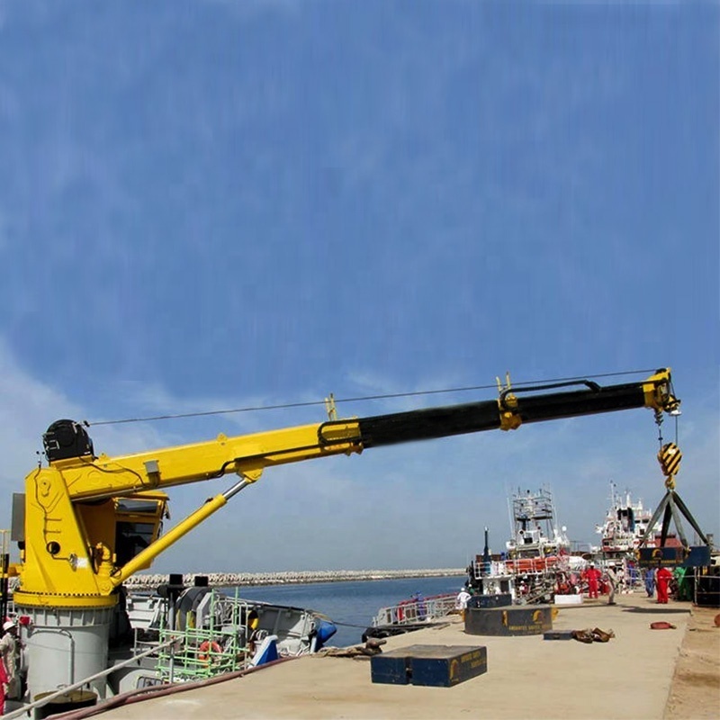 Marine telescopic hydraulic crane carry floating barge deck crane