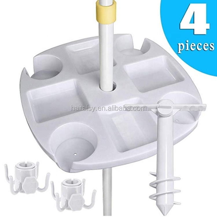 Durable Portable Heavy Duty Patio Beach Umbrella Table Tray With 4 Cup Holders