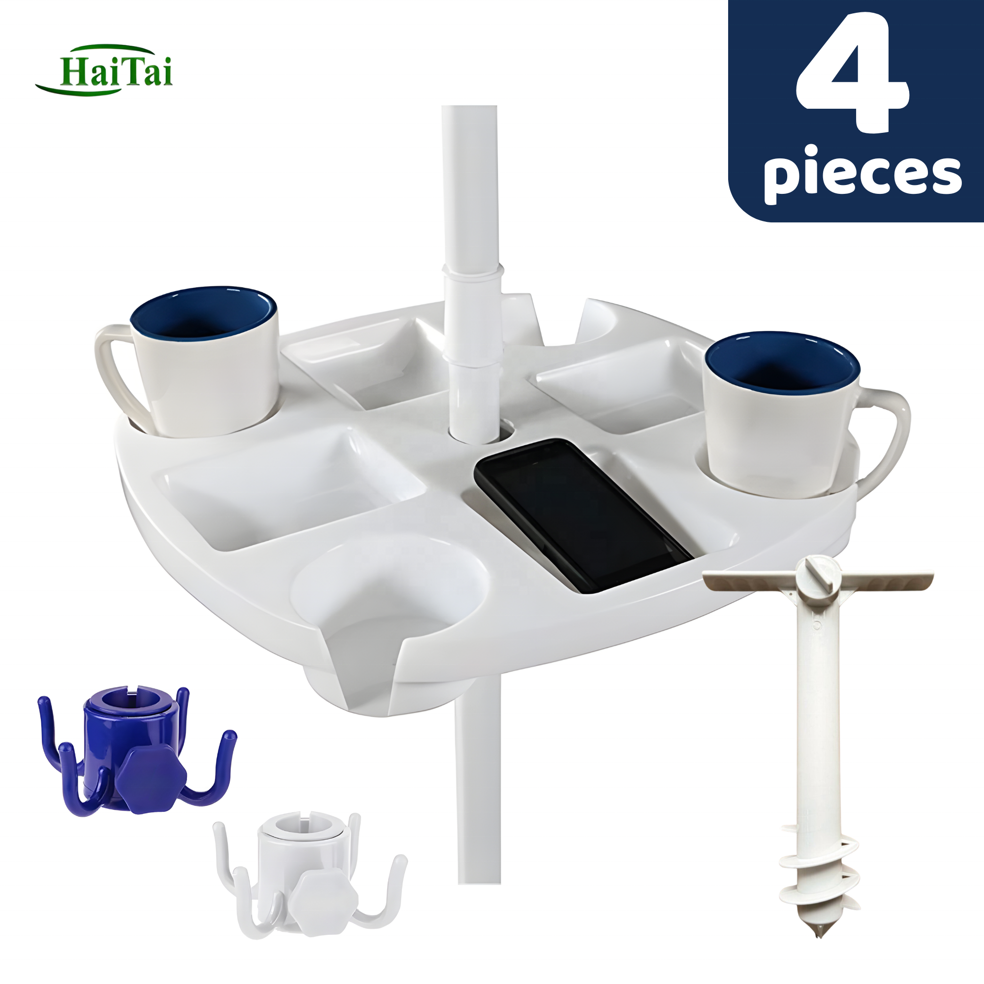 Sophisticated Technology Plastic Beach Umbrella Table Tray With 4 Cup Holder And Holes On The Side